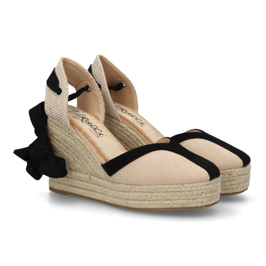 Alpargata cuña alta esparto beige cintas