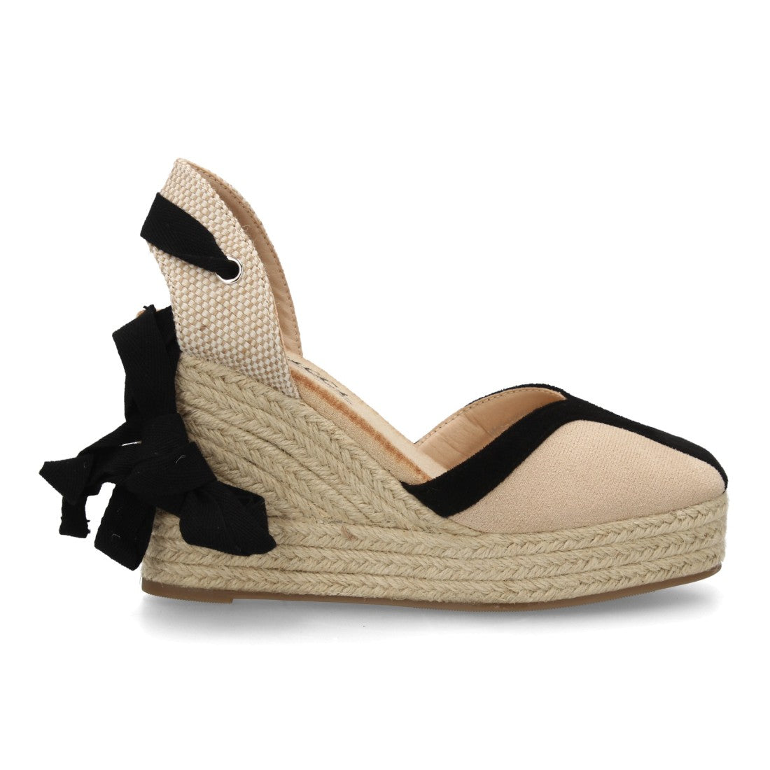 Alpargata cuña alta esparto beige cintas