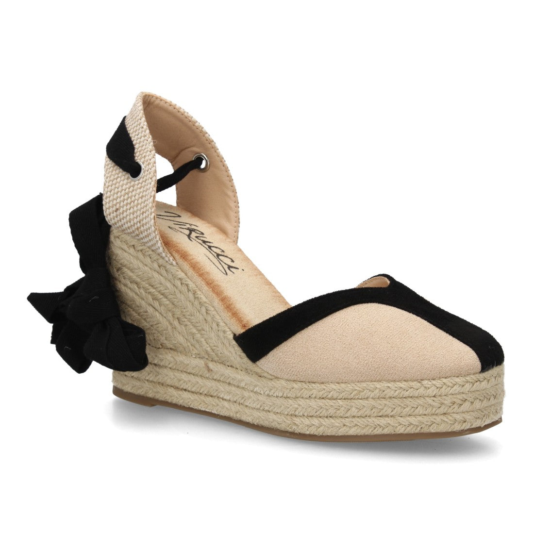 Alpargata cuña alta esparto beige cintas