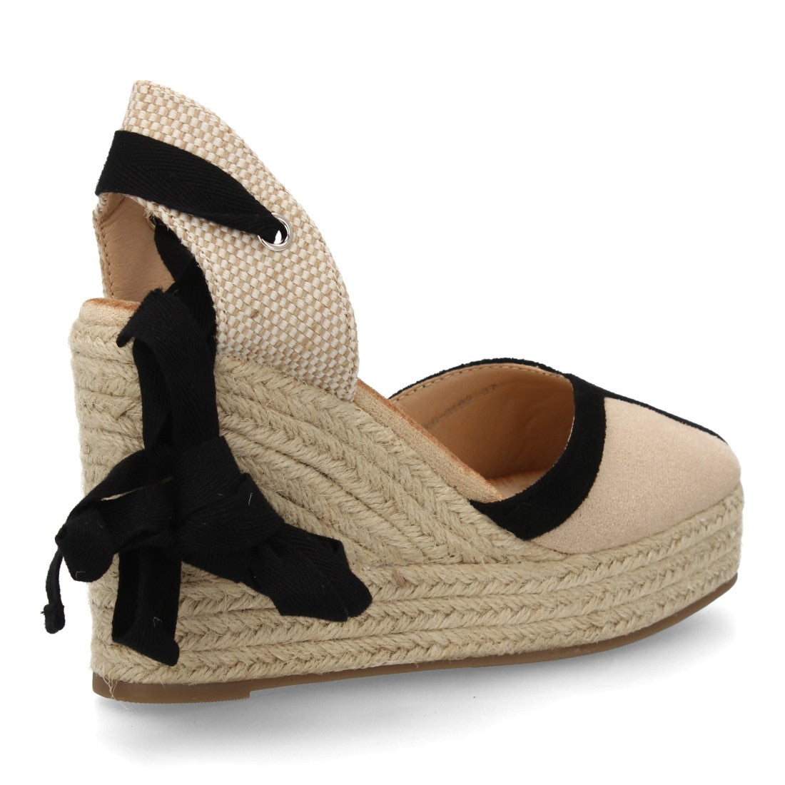 Alpargata cuña alta esparto beige cintas