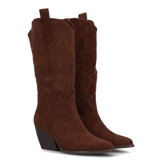 Bota alta cowboy marrón troquelada campero