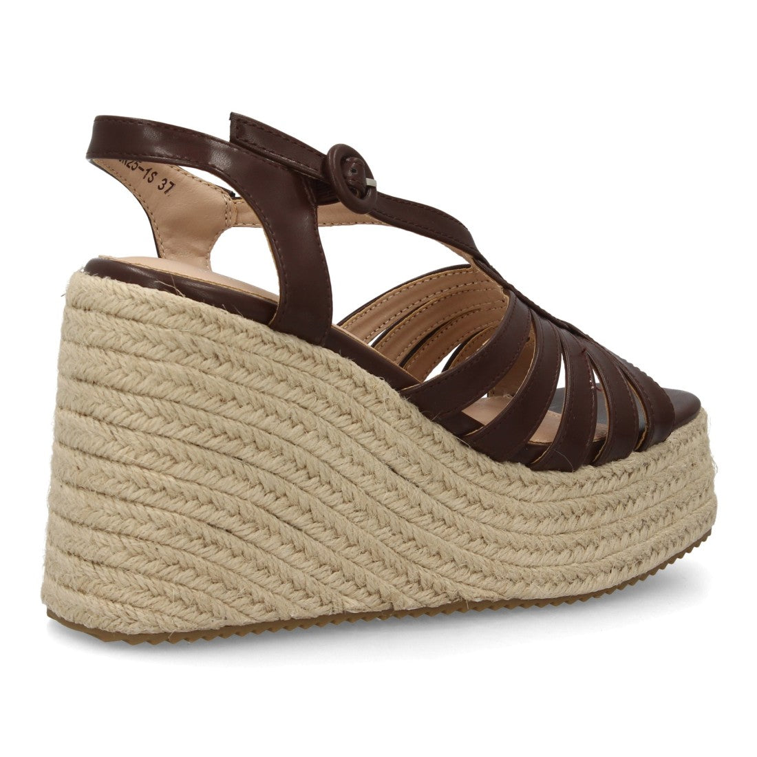 Sandalia cuña esparto marrón tiras múltiples pulsera ajustable
