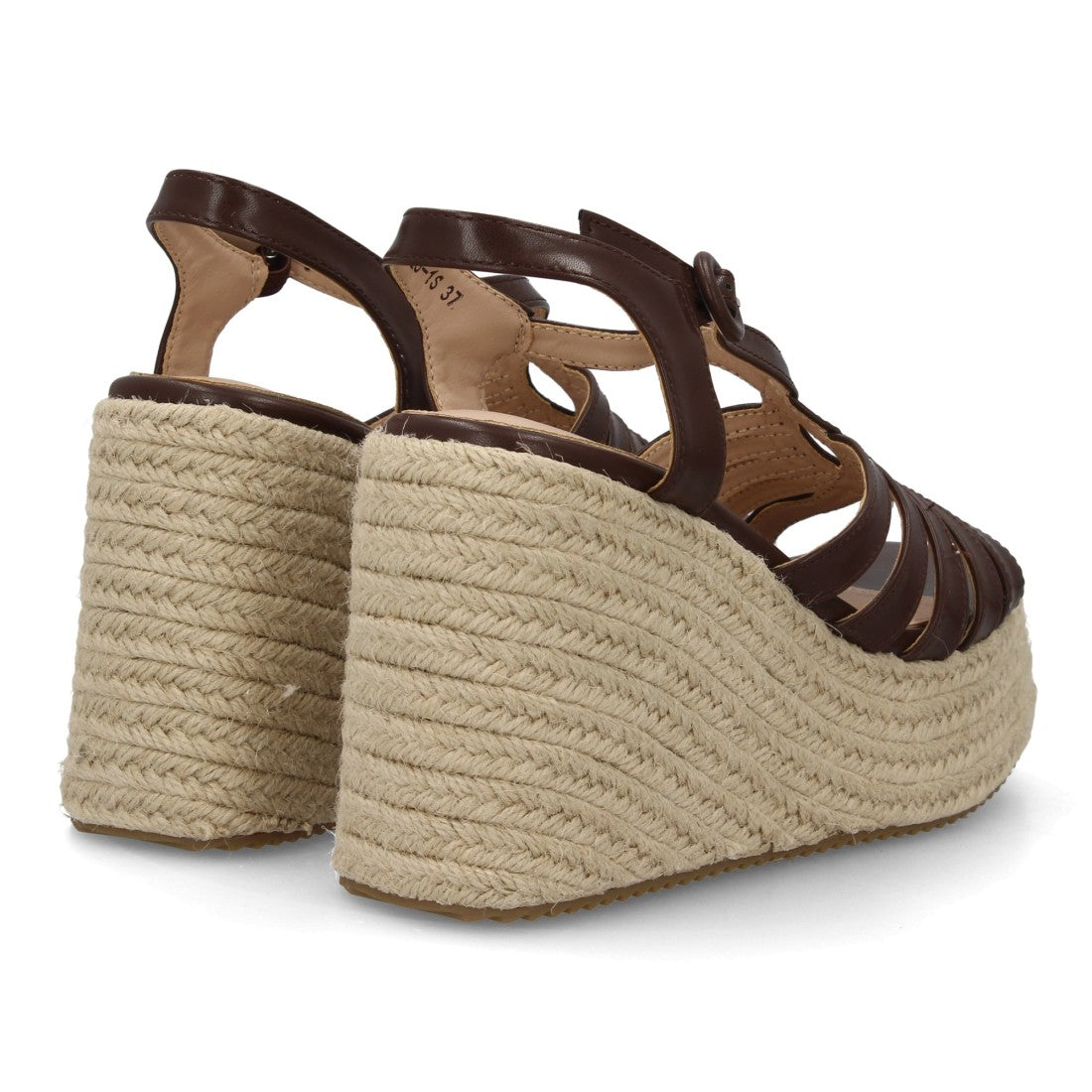 Sandalia cuña esparto marrón tiras múltiples pulsera ajustable