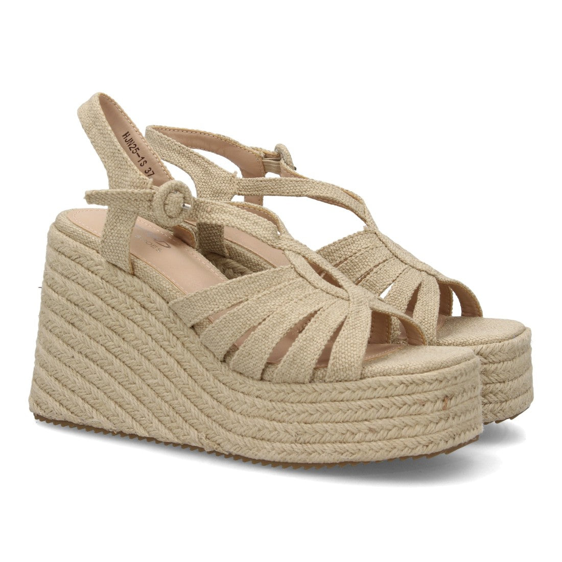 Sandalia cuña esparto apricot con tiras y plataforma