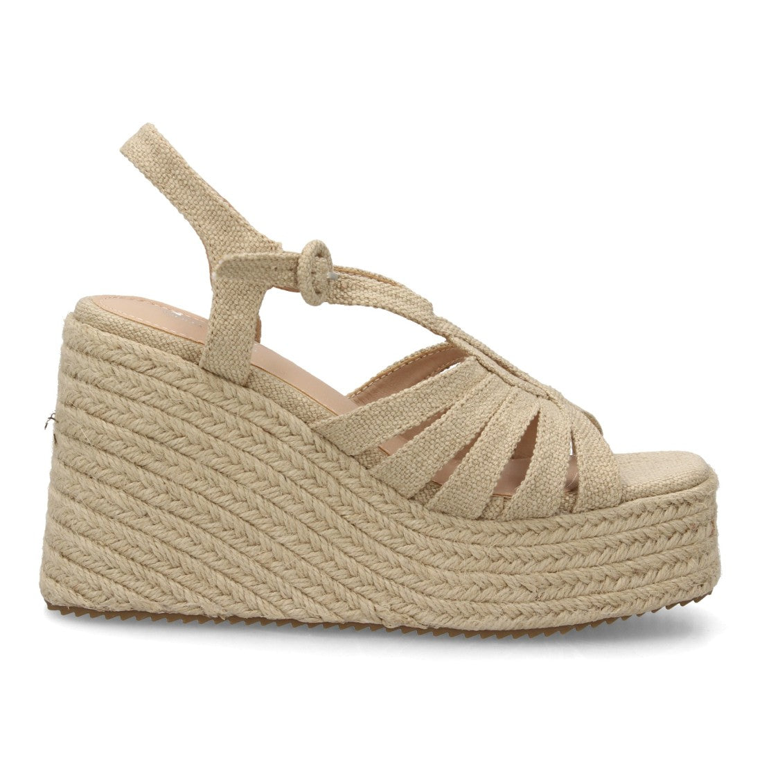Sandalia cuña esparto apricot con tiras y plataforma