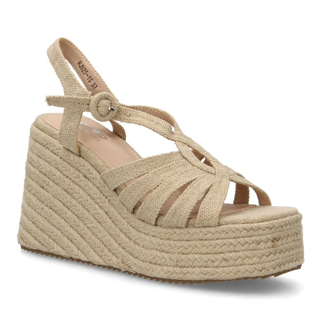 Sandalia cuña esparto apricot con tiras y plataforma