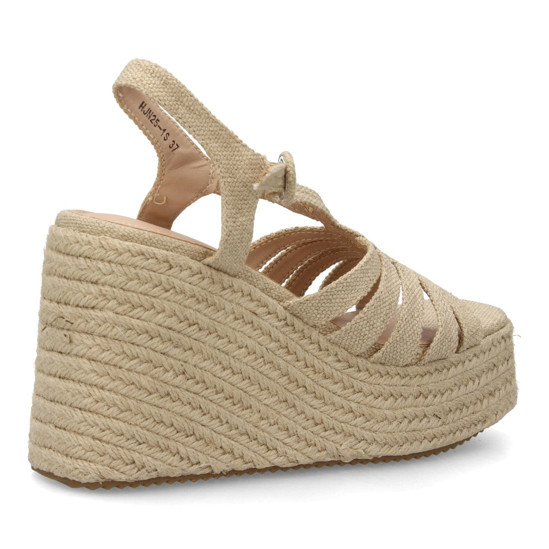Sandalia cuña esparto apricot con tiras y plataforma