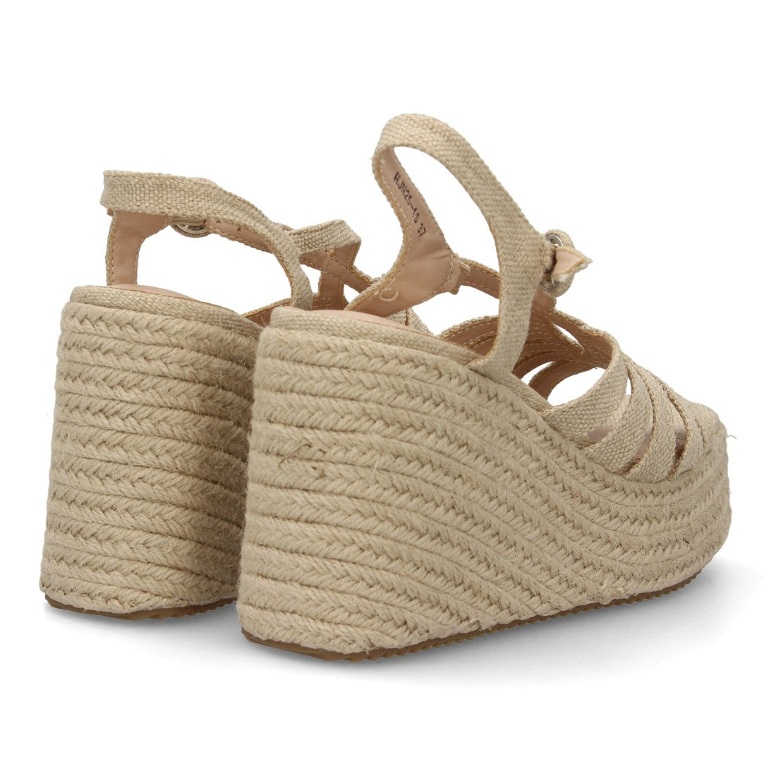 Sandalia cuña esparto apricot con tiras y plataforma