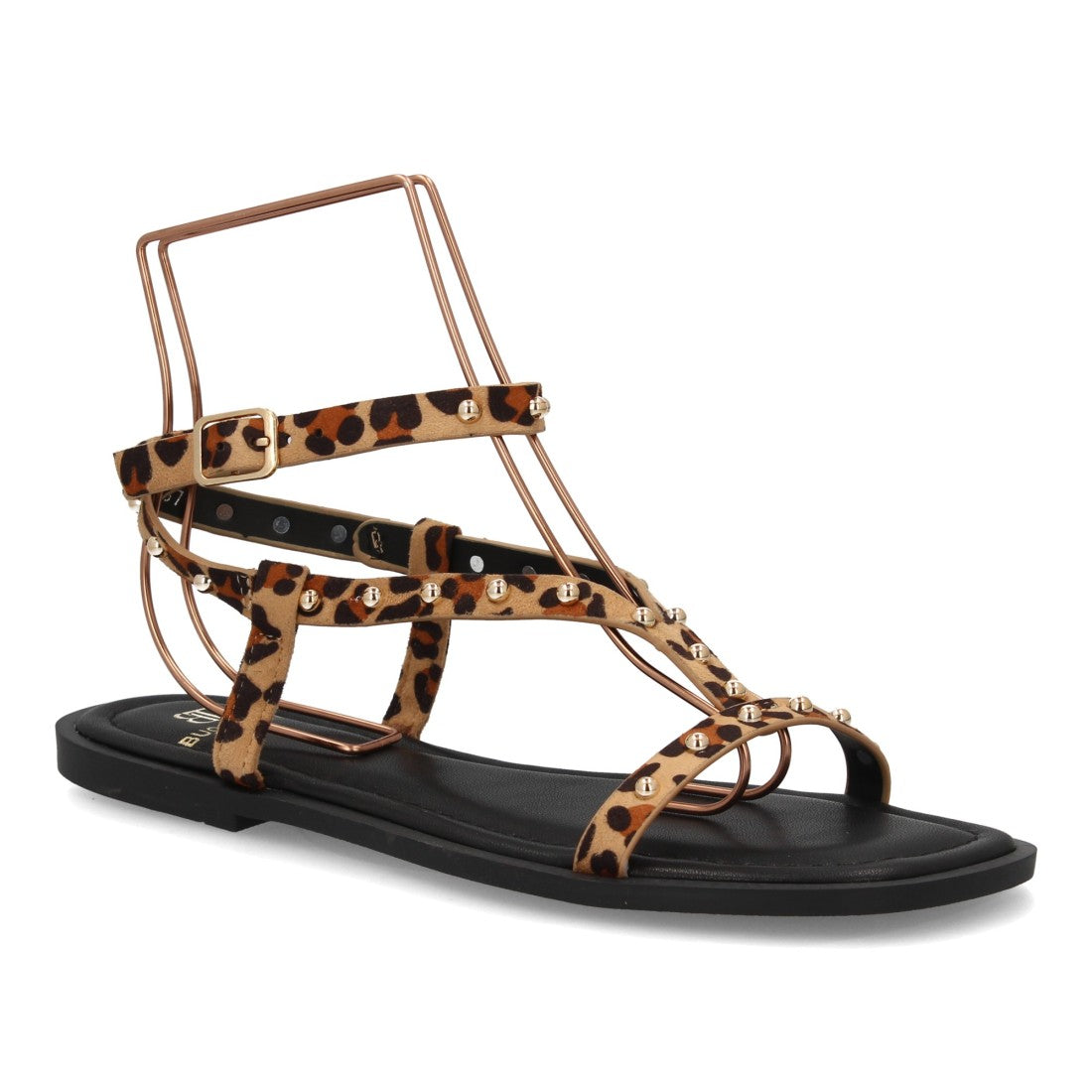 Sandalia plana estampado leopardo con tachuelas metálicas