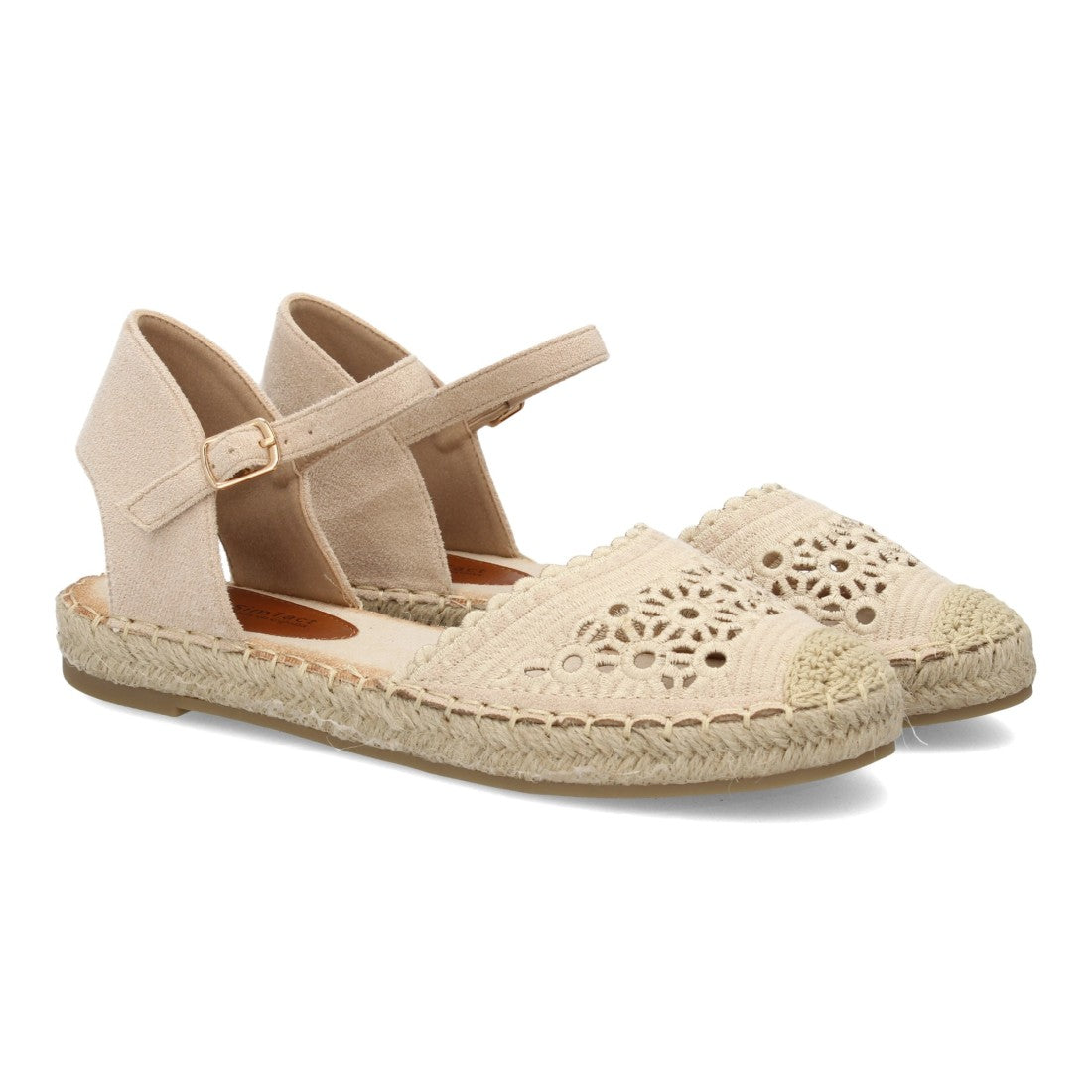 Alpargata plana mujer beige troquelada suela yute