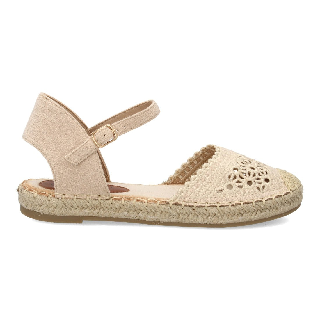 Alpargata plana mujer beige troquelada suela yute