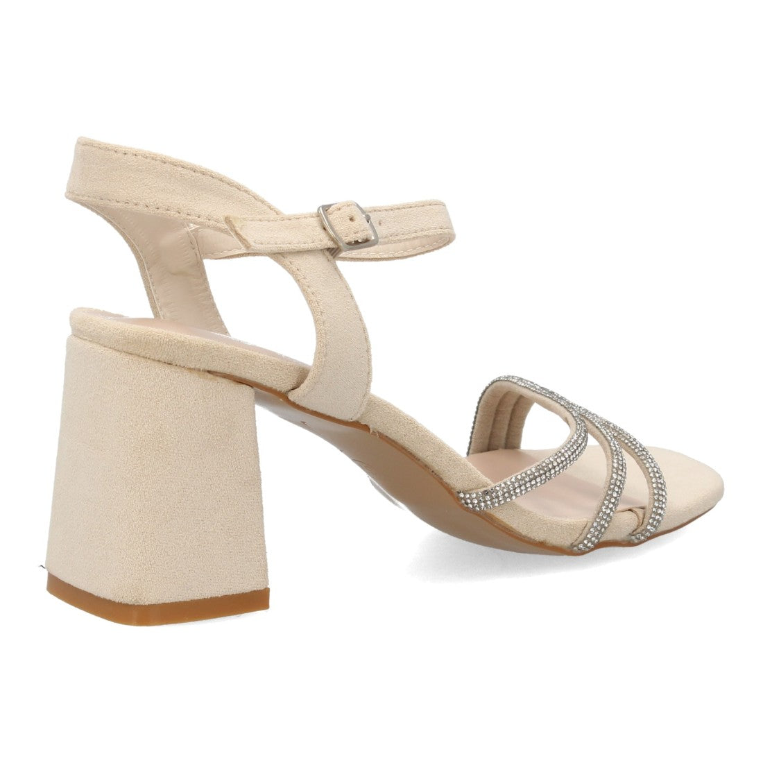 Sandalia tacón beige brillantes pedrería mujer
