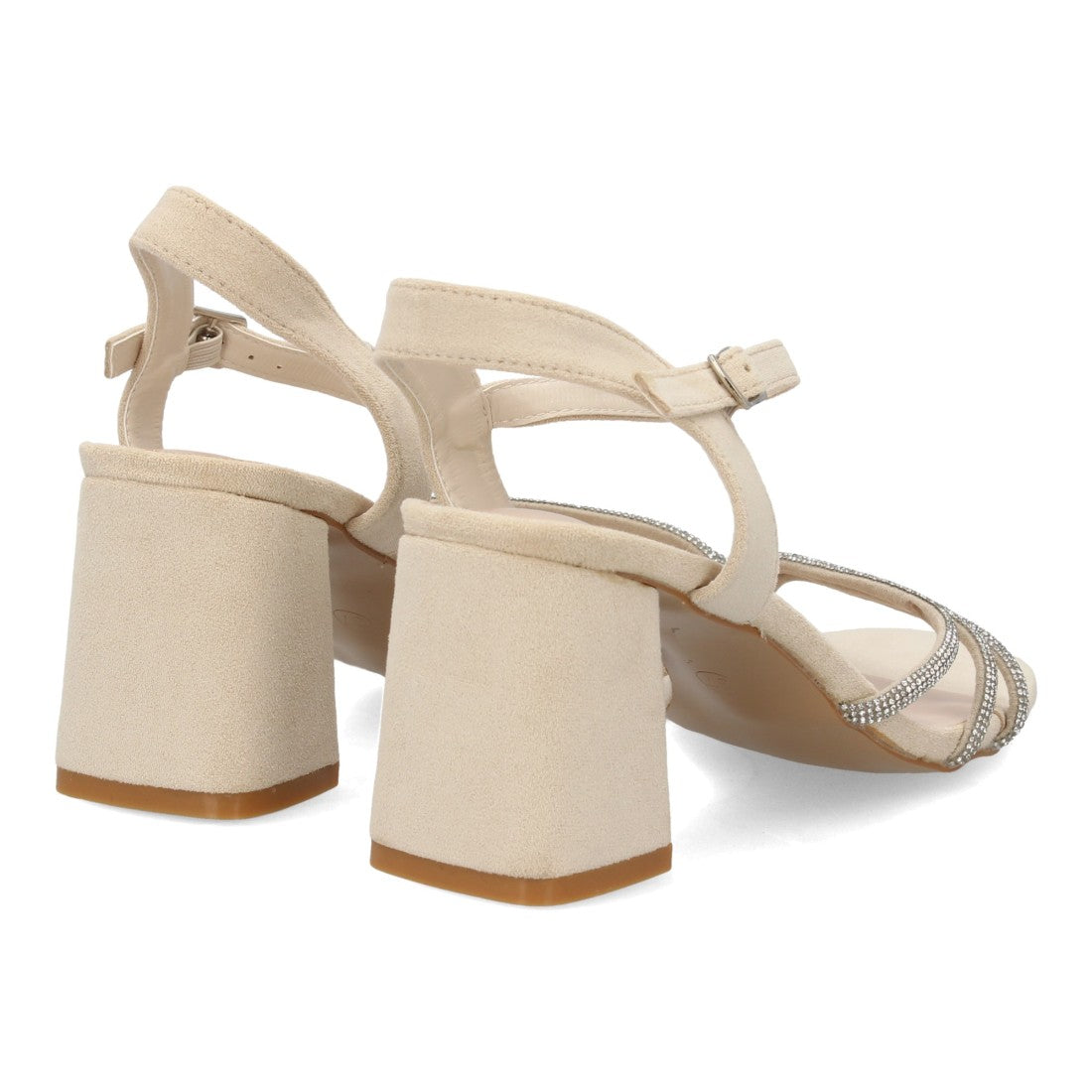 Sandalia tacón beige brillantes pedrería mujer