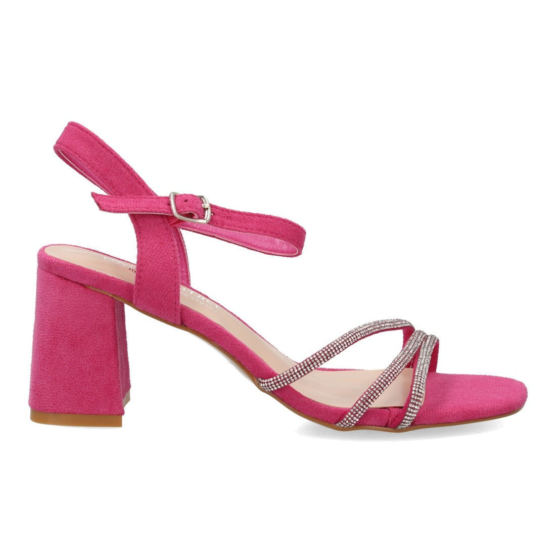 Sandalia tacón rosa brillantes pedrería