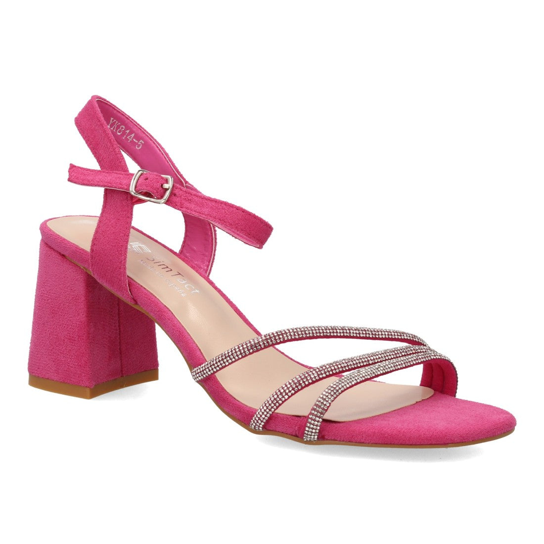 Sandalia tacón rosa brillantes pedrería