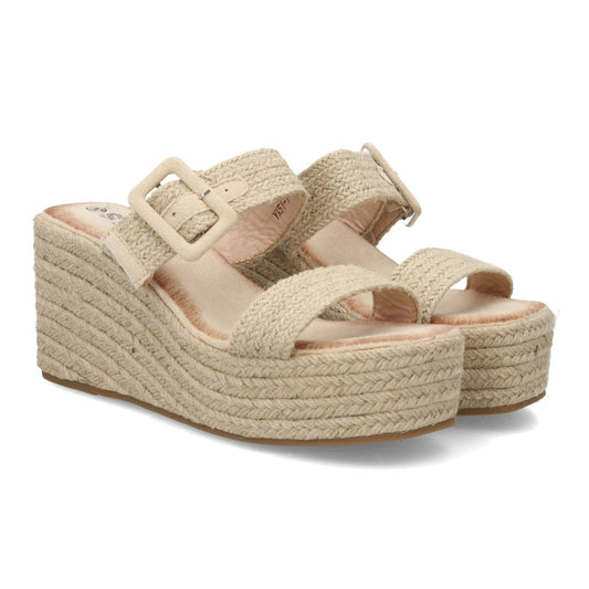 Sandalia cuña alta beige plataforma esparto mujer