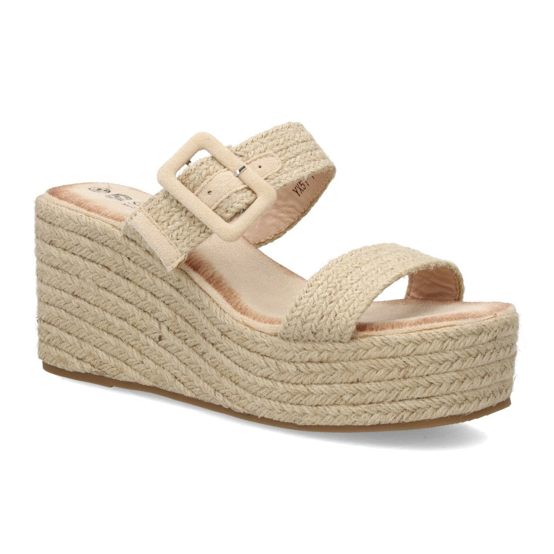 Sandalia cuña alta beige plataforma esparto mujer