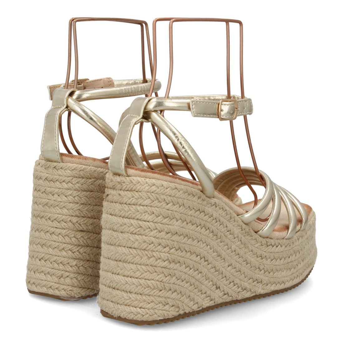 Sandalia cuña oro esparto tiras mujer