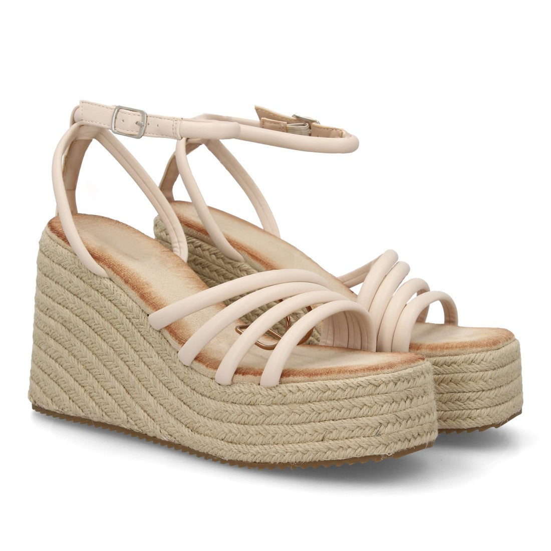 Sandalia cuña beige esparto tiras mujer