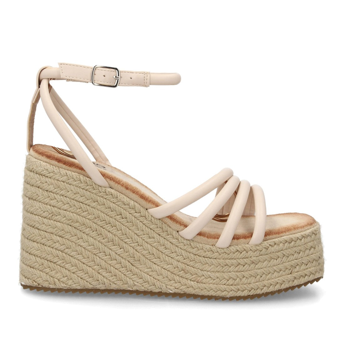 Sandalia cuña beige esparto tiras mujer