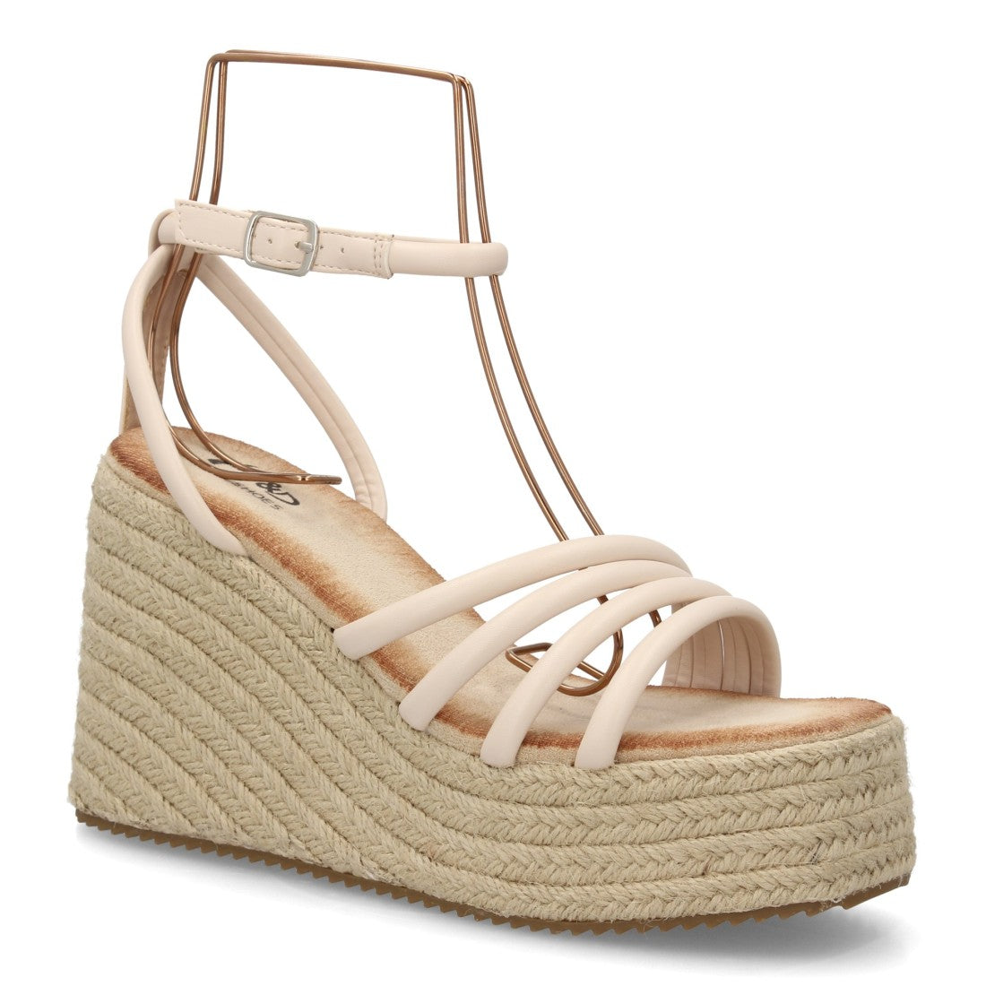 Sandalia cuña beige esparto tiras mujer