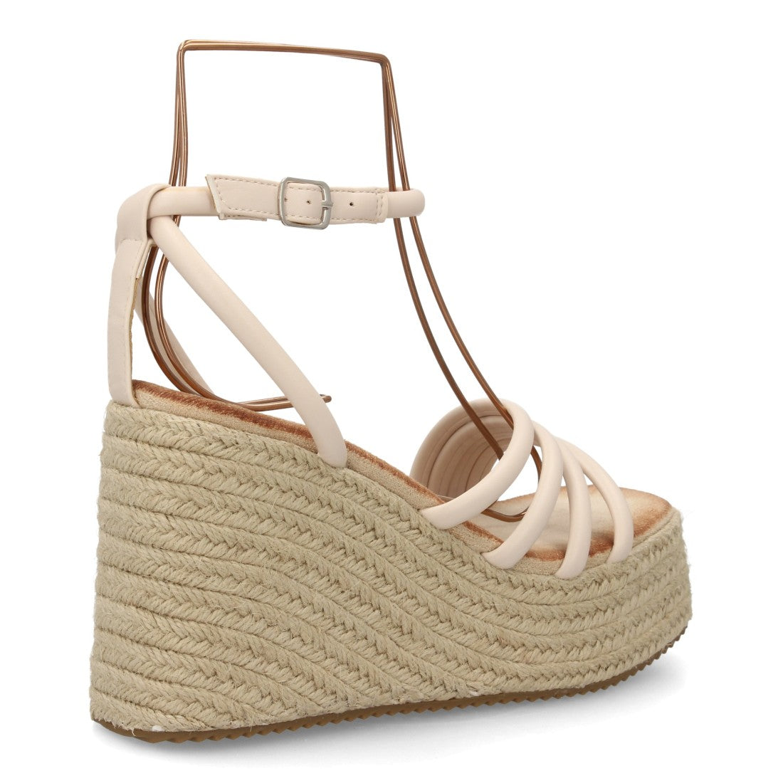 Sandalia cuña beige esparto tiras mujer