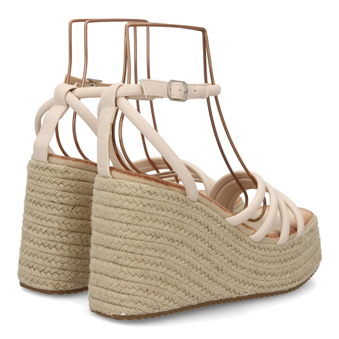 Sandalia cuña beige esparto tiras mujer