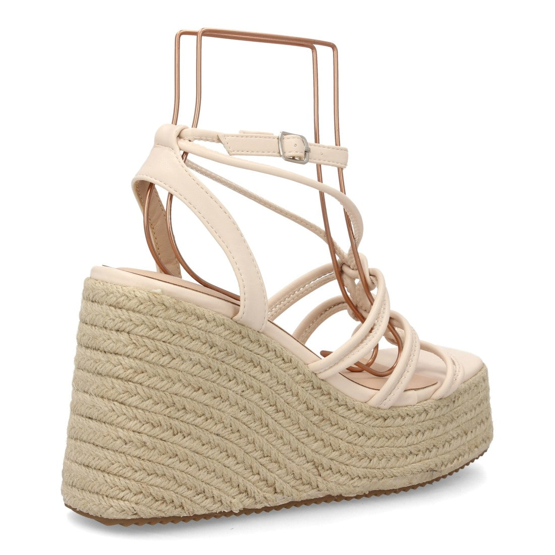Sandalia cuña beige tiras anudadas esparto detalle nudos