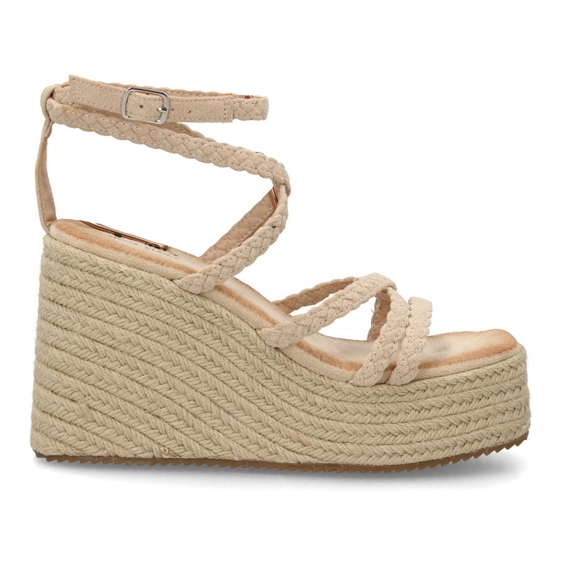 Sandalia cuña beige esparto mujer