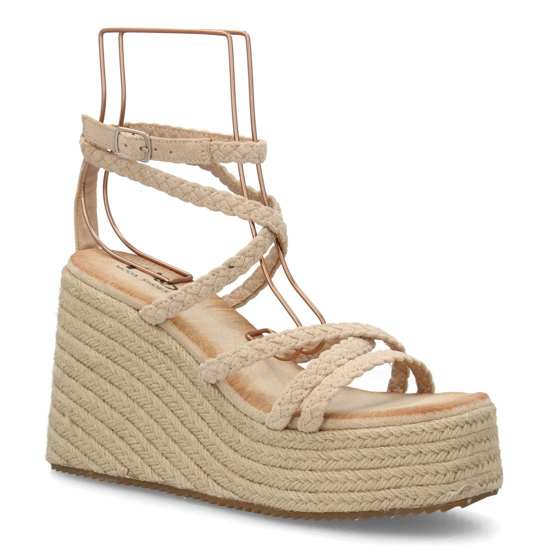 Sandalia cuña beige esparto mujer