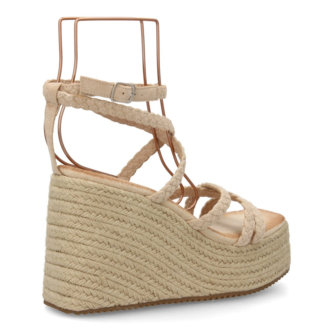 Sandalia cuña beige esparto mujer