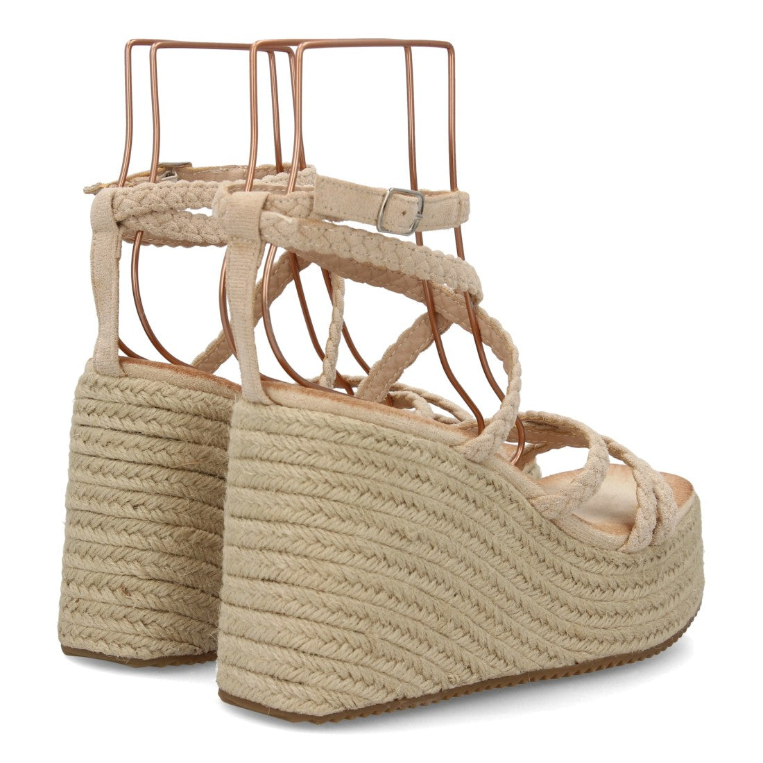 Sandalia cuña beige esparto mujer