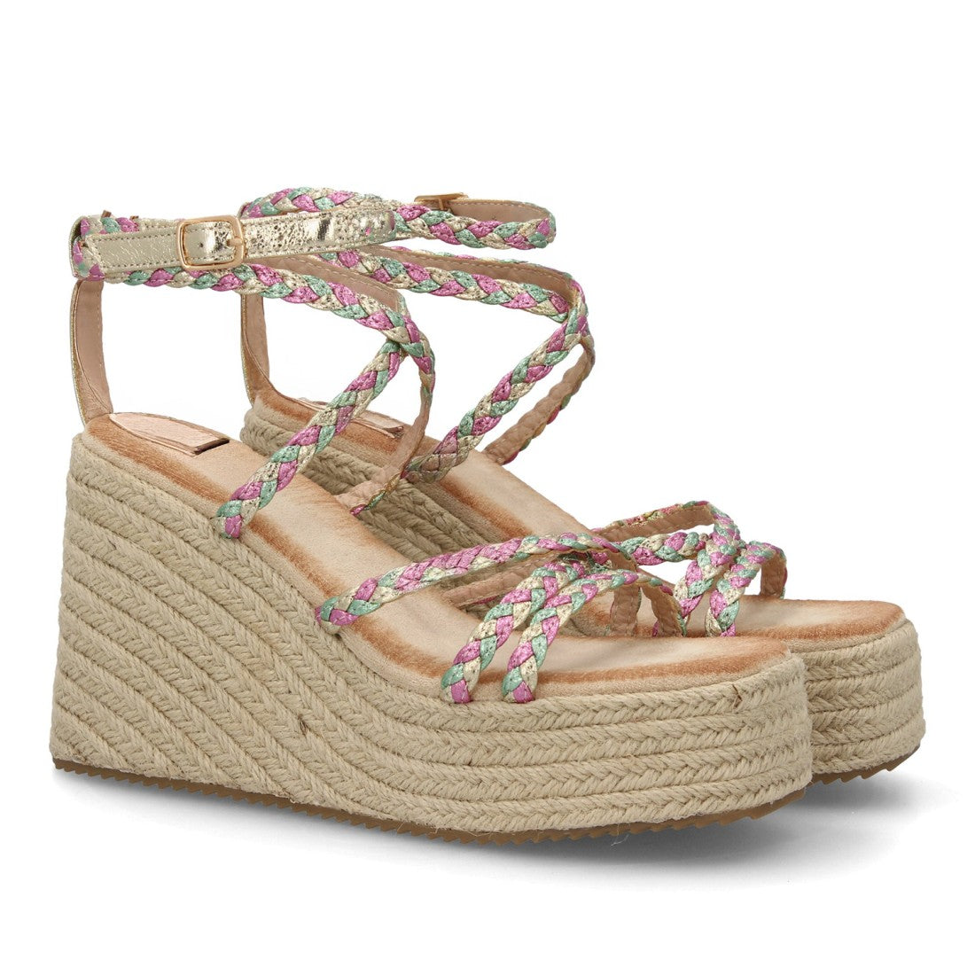 Sandalia cuña esparto multicolor plataforma alta mujer