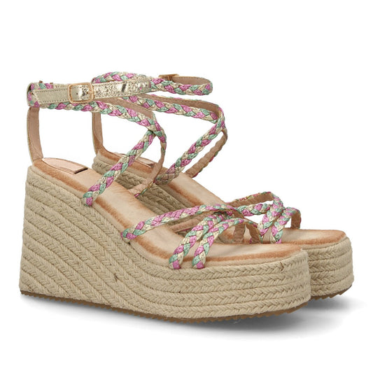 Sandalia cuña esparto multicolor plataforma alta mujer