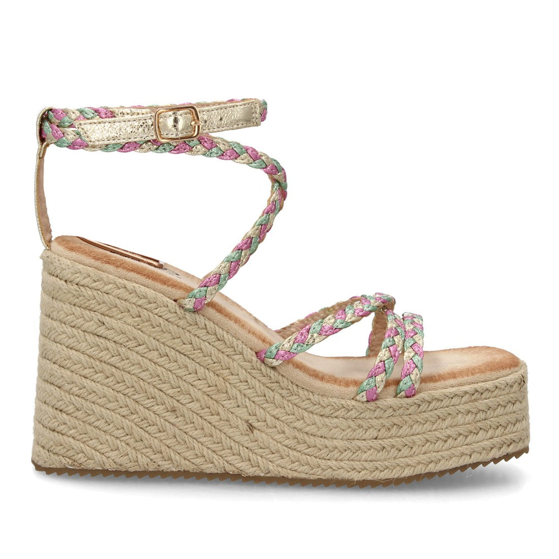 Sandalia cuña esparto multicolor plataforma alta mujer