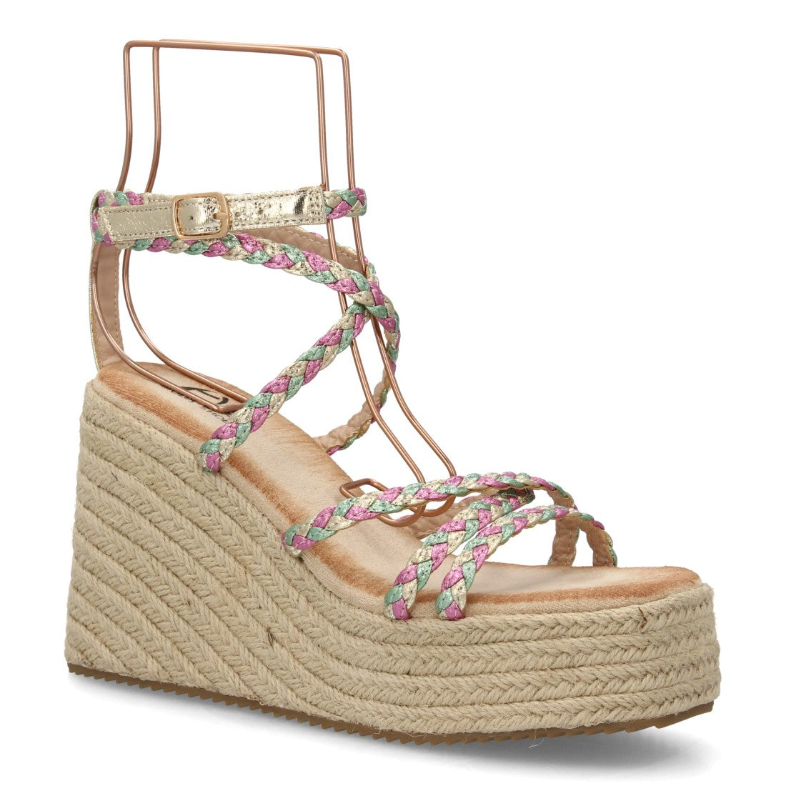 Sandalia cuña esparto multicolor plataforma alta mujer