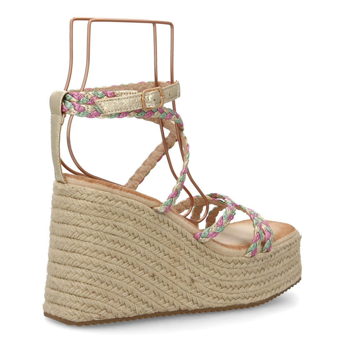 Sandalia cuña esparto multicolor plataforma alta mujer