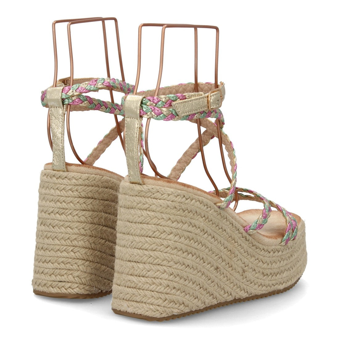 Sandalia cuña esparto multicolor plataforma alta mujer