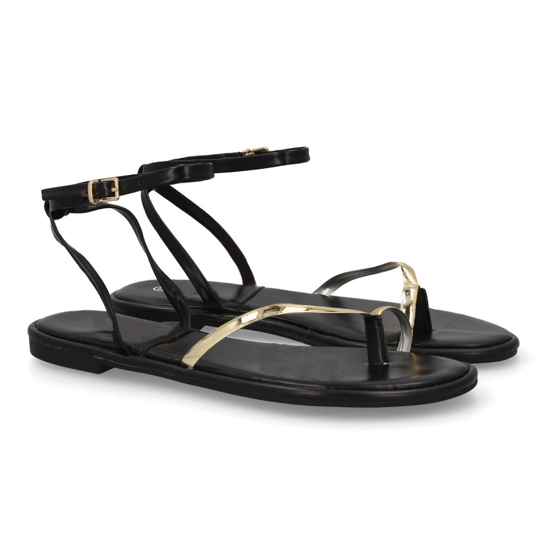 Sandalia plana negra tiras finas minimalista mujer