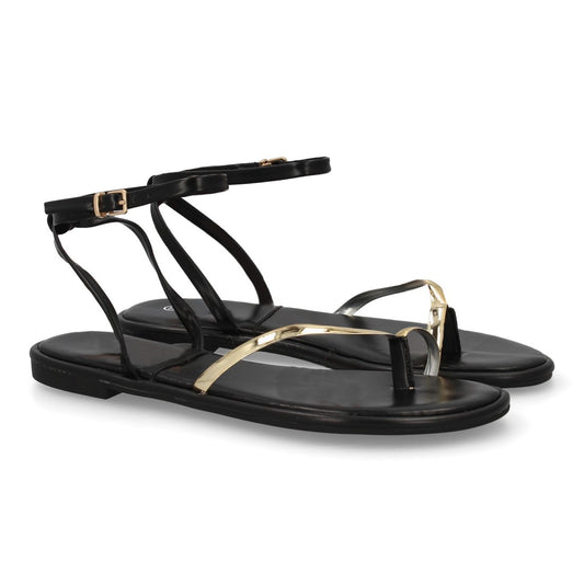 Sandalia plana negra tiras finas minimalista mujer