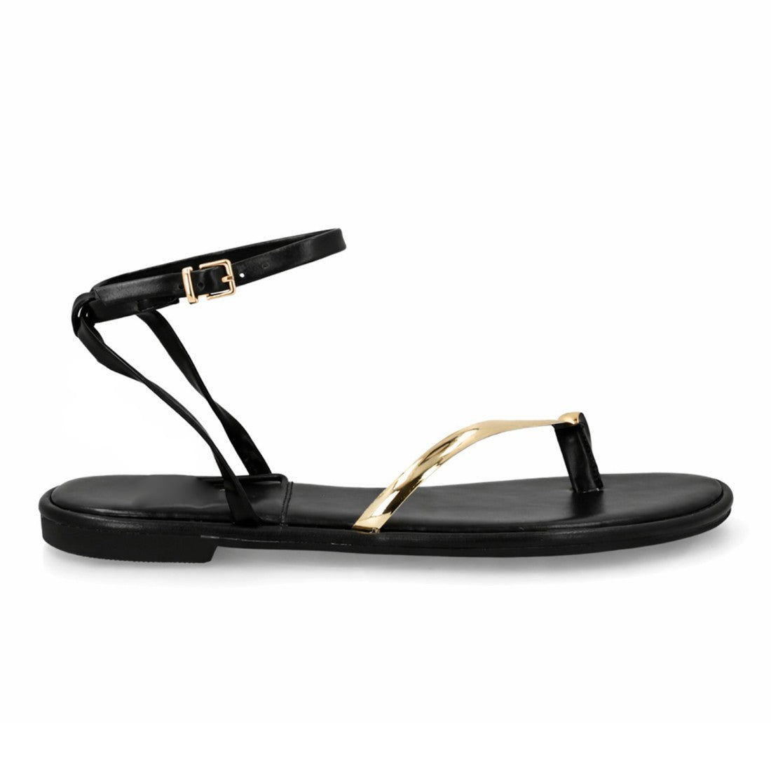 Sandalia plana negra tiras finas minimalista mujer