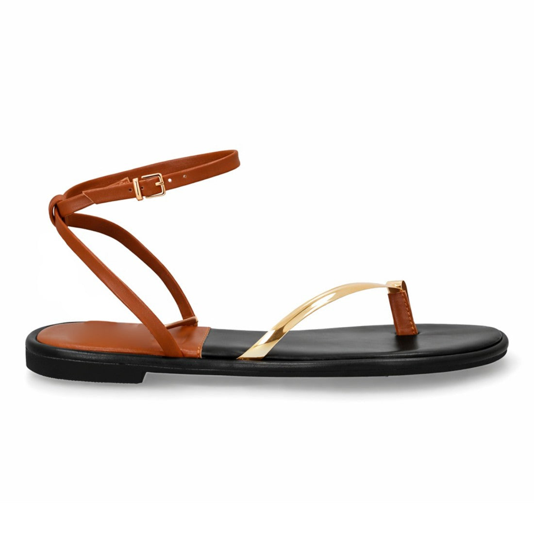 Sandalia plana camel tiras finas minimalista mujer