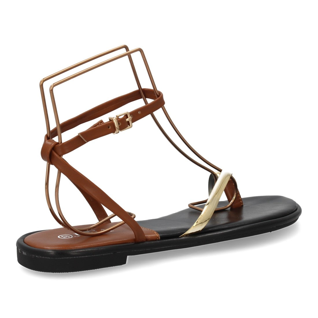 Sandalia plana camel tiras finas minimalista mujer