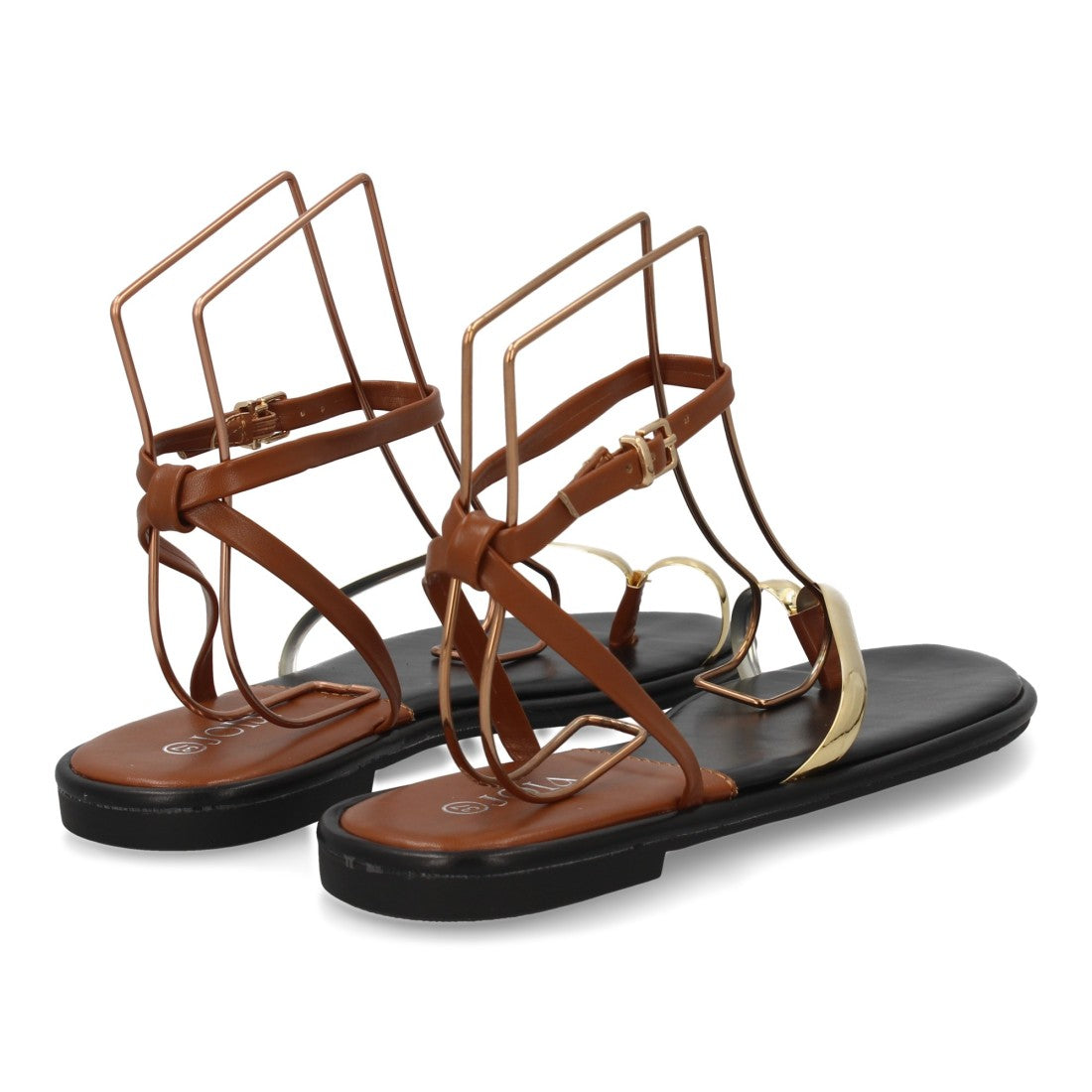 Sandalia plana camel tiras finas minimalista mujer