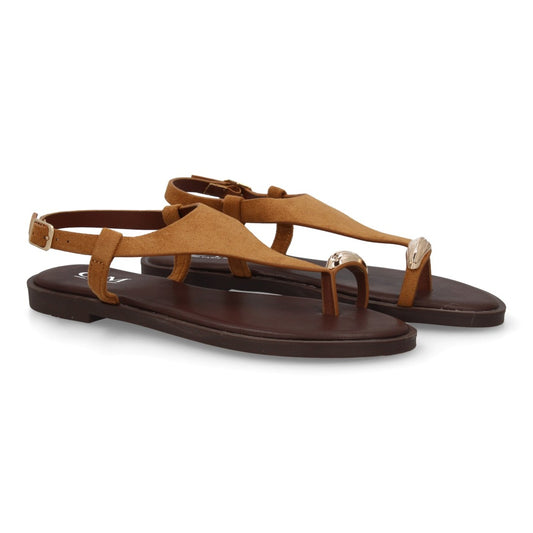 sandalia plana camel tira ancha mujer