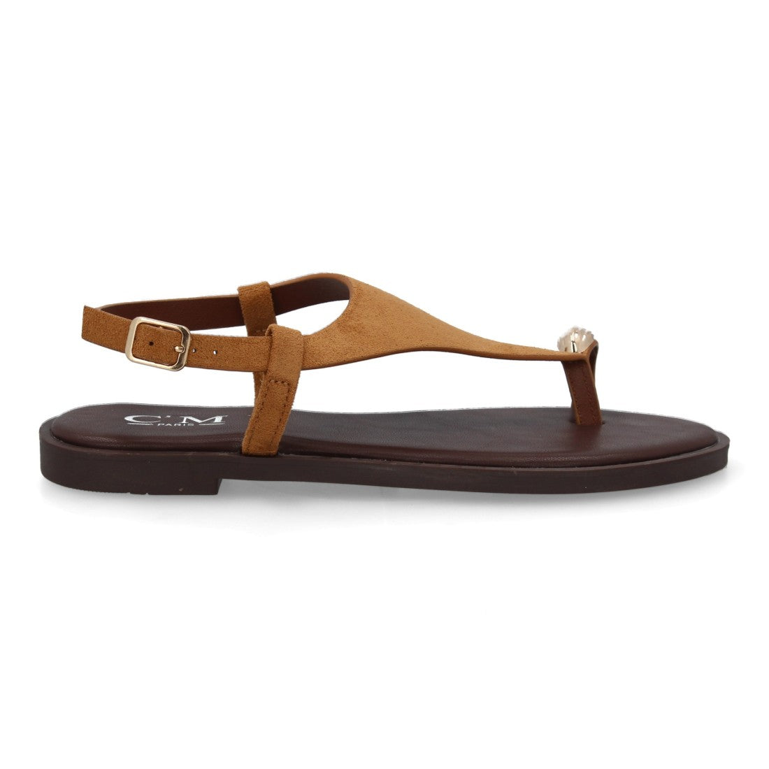 sandalia plana camel tira ancha mujer