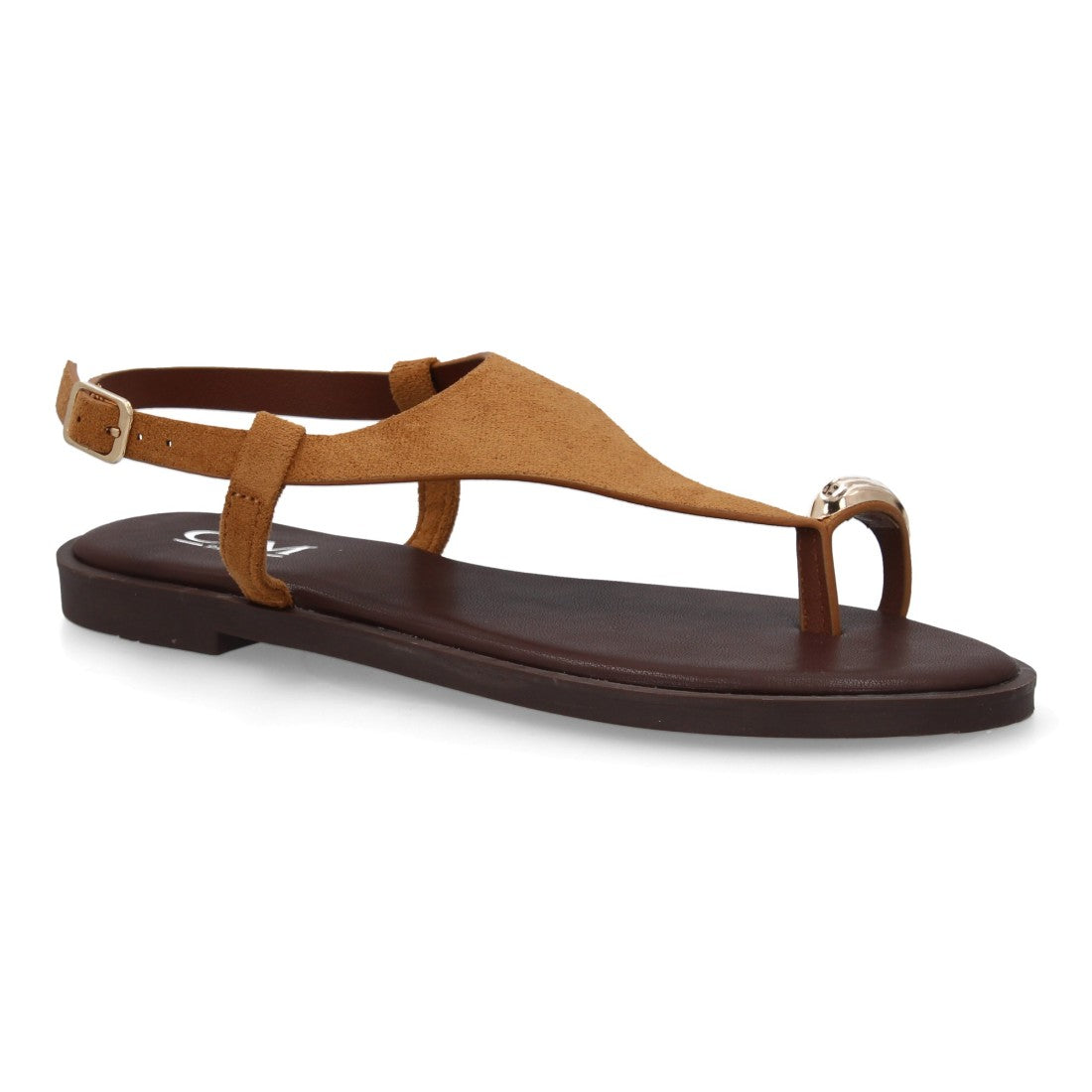 sandalia plana camel tira ancha mujer