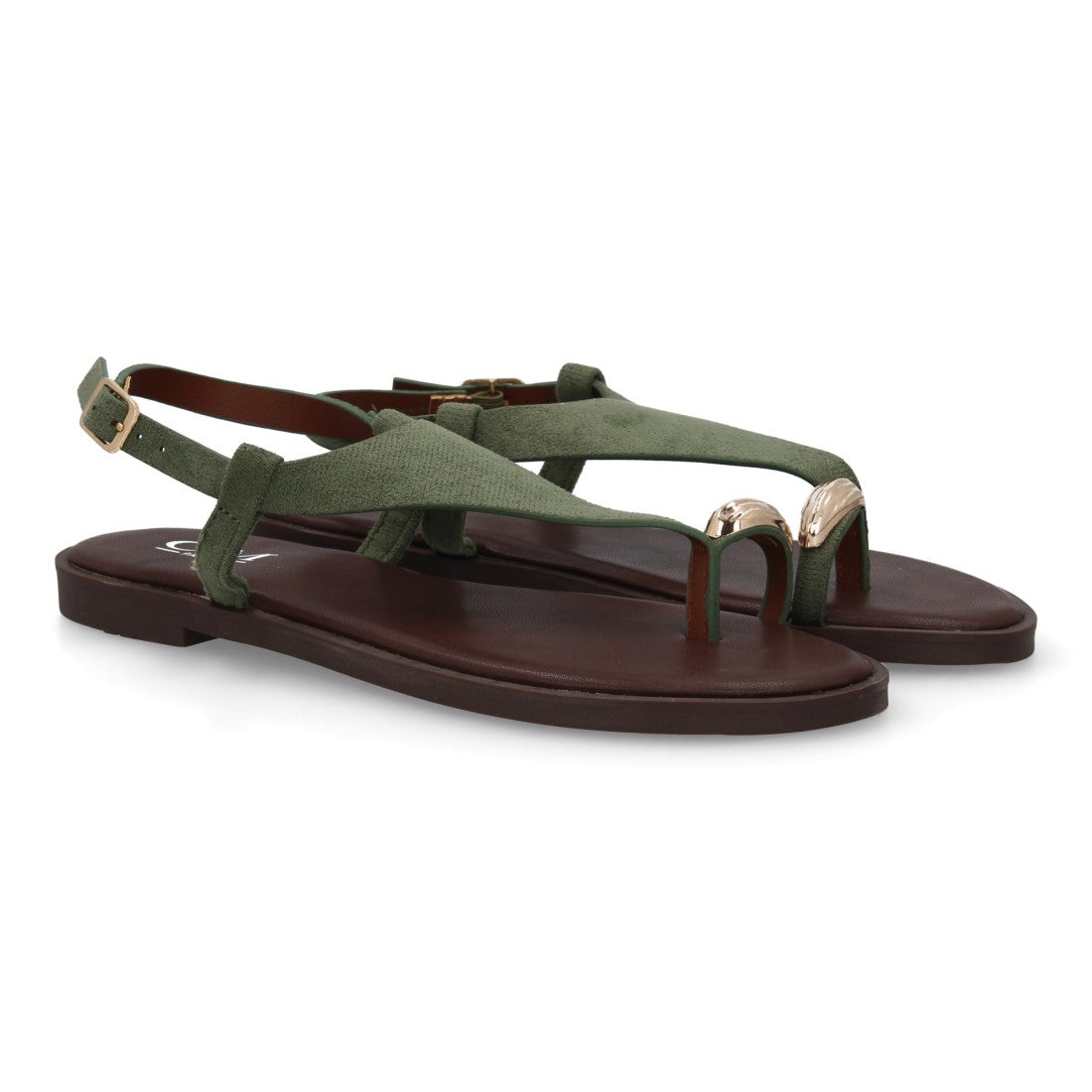 sandalia plana verde minimalista mujer