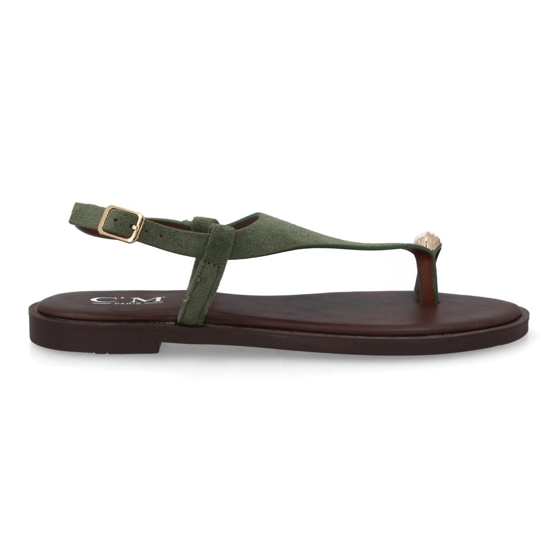sandalia plana verde minimalista mujer