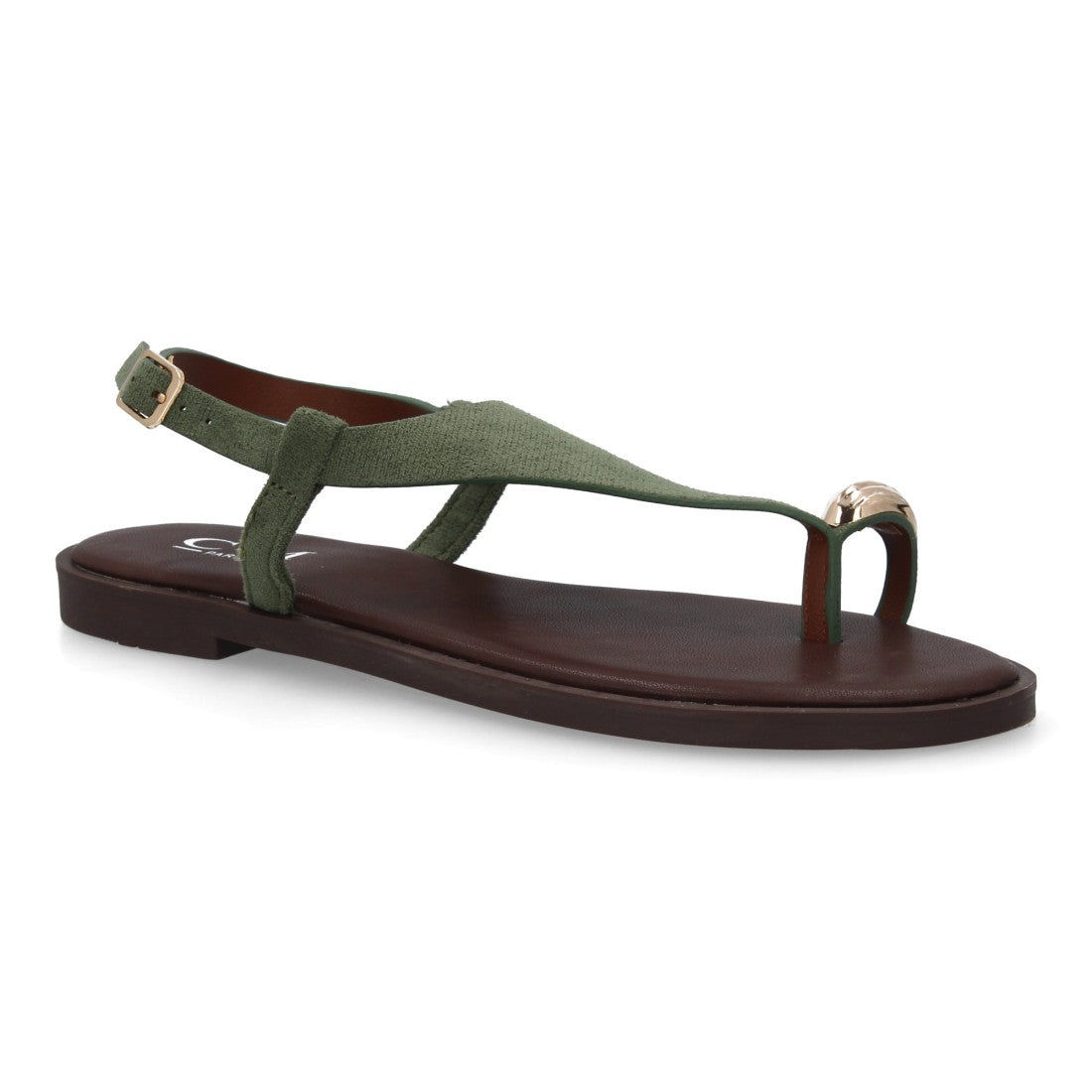 sandalia plana verde minimalista mujer